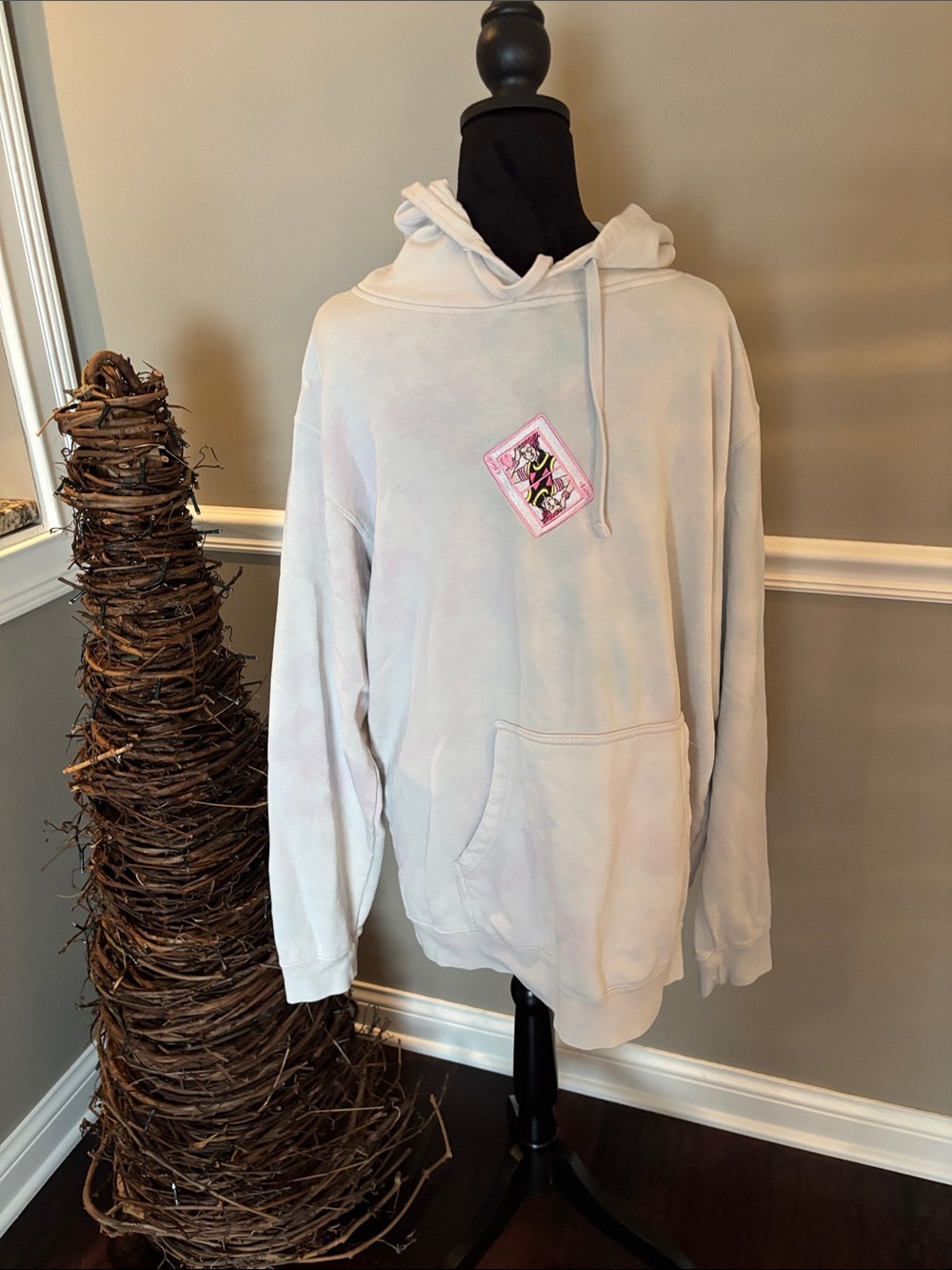Pastel Tie-Dye Pullover Hoodie with Pink Patch